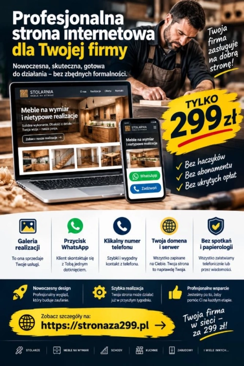 Kompletna strona dla firmy 299 zł, bez umowy na lata