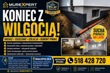 Osuszanie budynków, izolacja fundamentów, iniekcja krystaliczna, podcinanie ścian Małopolska/ Śląsk