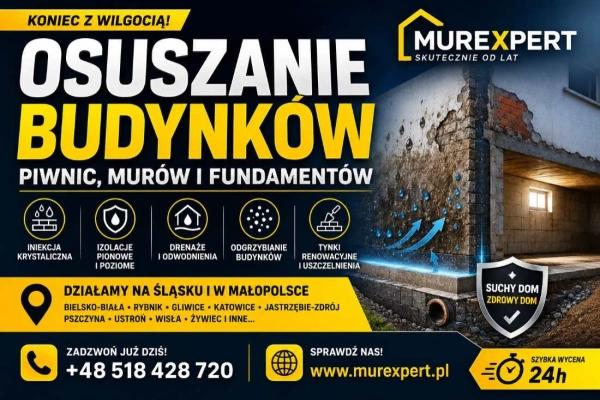 Osuszanie budynków, izolacja fundamentów, iniekcja krystaliczna, podcinanie ścian Małopolska/ Śląsk