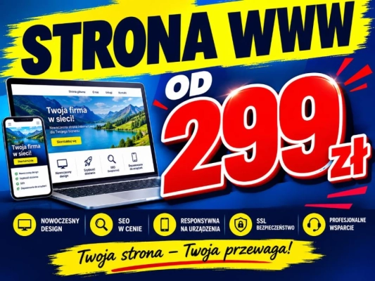 Kompletna strona dla firmy 299 zł, bez umowy na lata