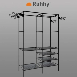 Wieszak stojący metal Ruhhy czarny PODWÓJNY WIESZAK NA UBRANIA LOFT