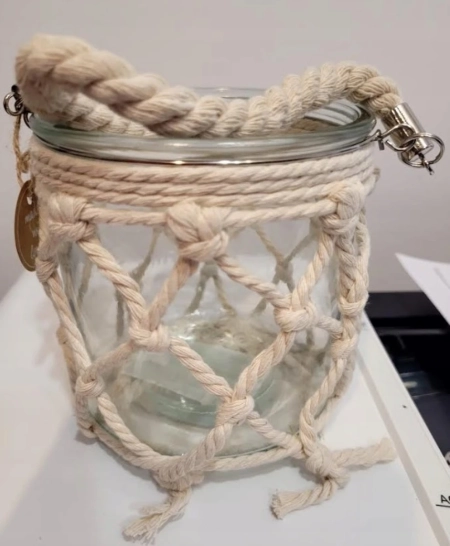 Świecznik lampion Netty Szkło, bawełna 14 cm