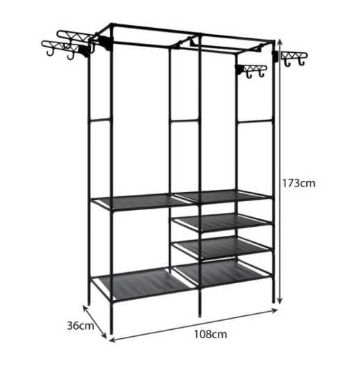 Wieszak stojący metal Ruhhy czarny PODWÓJNY WIESZAK NA UBRANIA LOFT