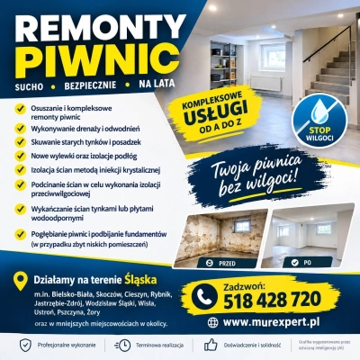 Osuszanie i remonty piwnic, pogłębianie i podbijanie fundamentów Śląsk/Małopolska