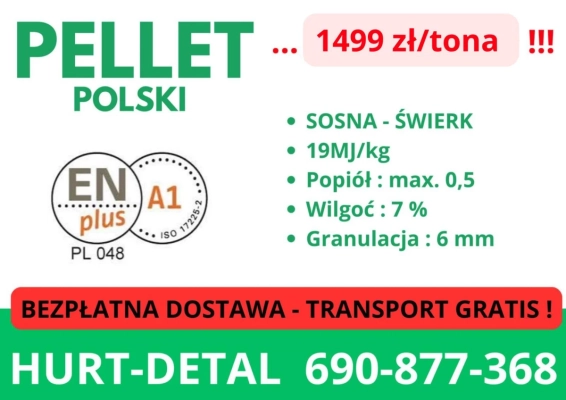 PELLET POLSKI : POLSKI PRODUCENT 1499zl paleta - transport gratis !