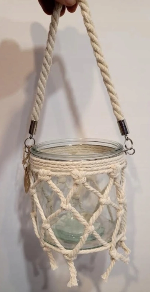 Świecznik lampion Netty Szkło, bawełna 14 cm