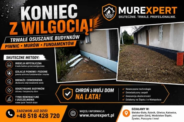 Osuszanie budynków, izolacja fundamentów, iniekcja krystaliczna, podcinanie ścian Małopolska/ Śląsk