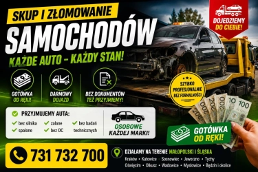 Złomowanie samochodów | Kasacja aut | Skup aut do złomowania | Przyjedziemy lawetą Śląsk i Małopolska