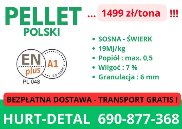 PELLET POLSKI : POLSKI PRODUCENT 1499zl paleta - transport gratis !