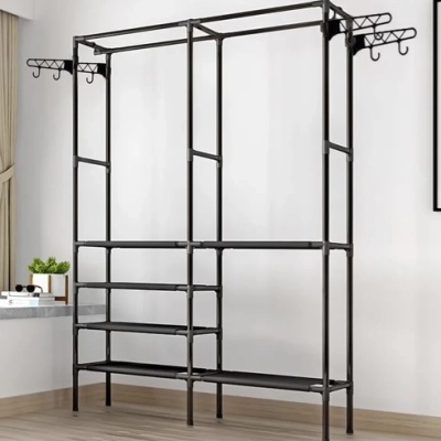 Wieszak stojący metal Ruhhy czarny PODWÓJNY WIESZAK NA UBRANIA LOFT