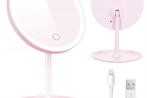 LUSTERKO KOSMETYCZNE DO MAKIJAŻU PODŚWIETLANE BIAŁE/RÓŻOWE LED